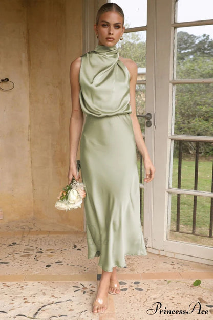 Halter Sleeveless Satin Bridesmaid Dress | Dress In Beauty