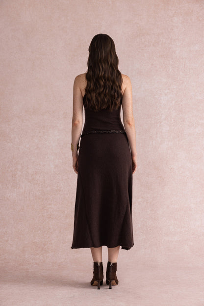Halterneck fit and flare knit dress