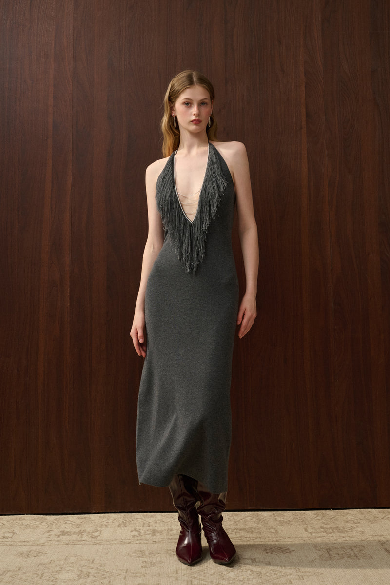Halterneck fringed dress