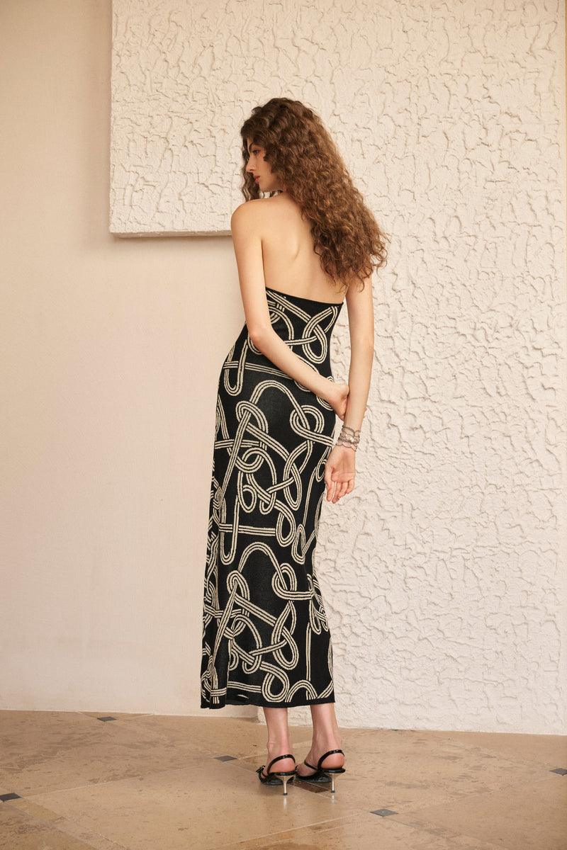 Halterneck jacquard maxi dress