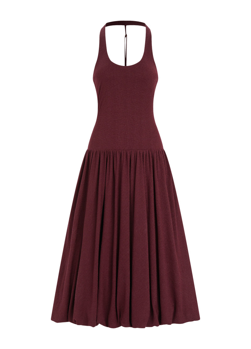 Halterneck pleated bubble hem dress