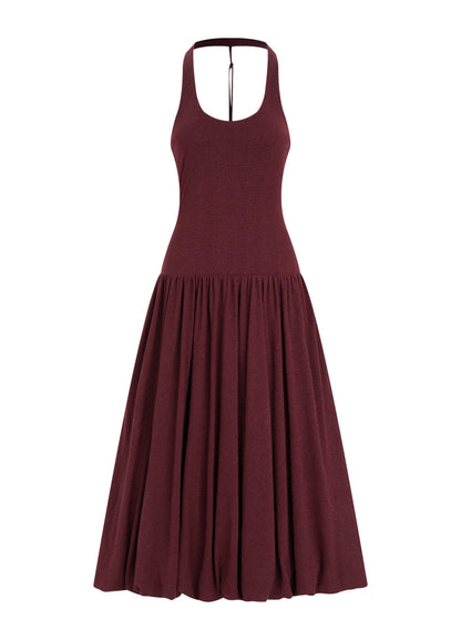 Halterneck pleated bubble hem dress
