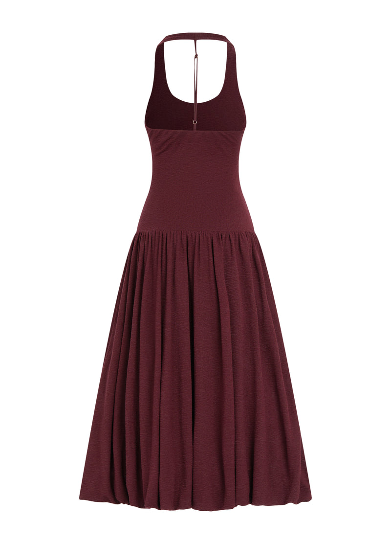Halterneck pleated bubble hem dress