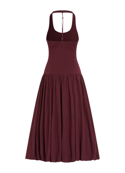 Halterneck pleated bubble hem dress