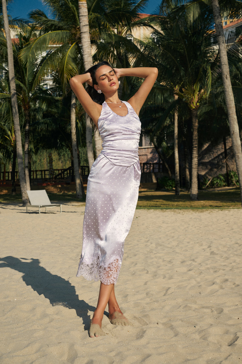 Halterneck polka dot lace dress