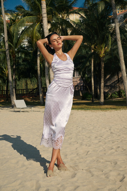Halterneck polka dot lace dress