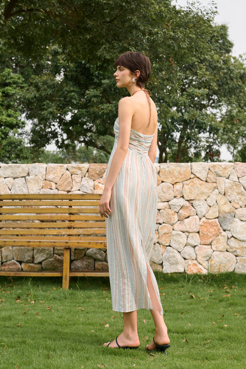 Halterneck striped dress