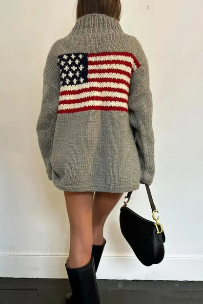 Harajuku Retro US Flag High Neck Sweater