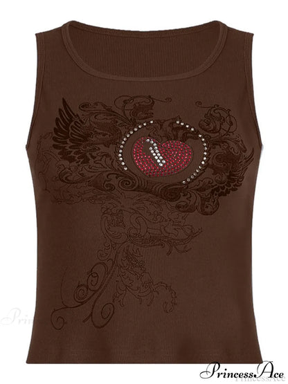 Heart Print Graceful White Crop Top Tank Tops&Camis