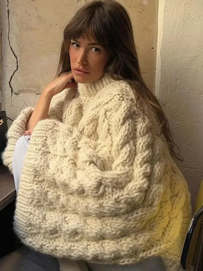 High Neck Wide Long Sleeve Loose Sweater