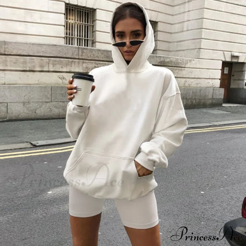 Hooded Sweatshirt Biker Short Modern Matching Set - Army Green S / White Sets
