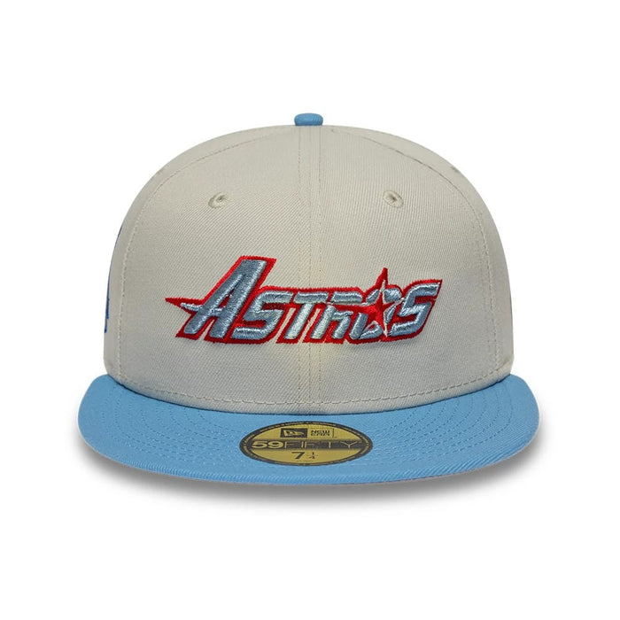 Pictured is this MLB Cooperstown Houston Astros 59FIFTY Fitted cap in beige & blue. 3