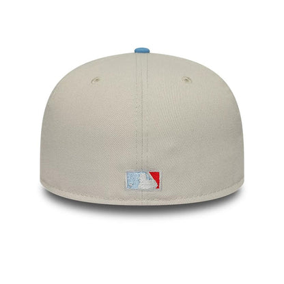 Pictured is this MLB Cooperstown Houston Astros 59FIFTY Fitted cap in beige & blue. 5
