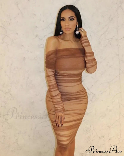 Iyana Elegant Midi Dress Brown / S