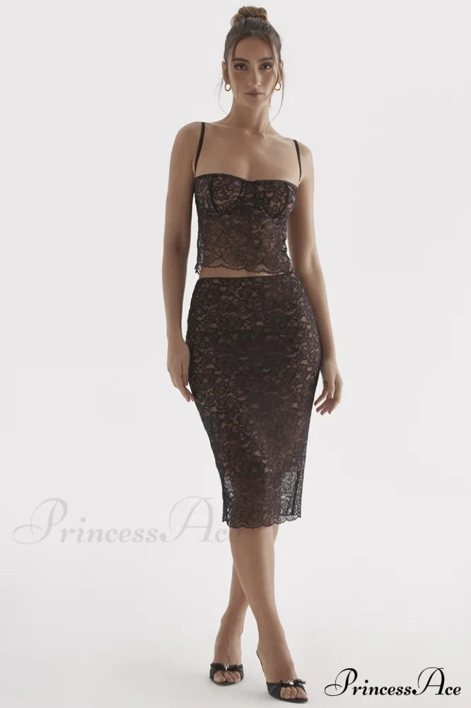 Jacinta Lace Camisole Top Graceful + Midi Skirt Set Xs / Black