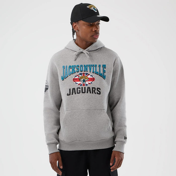 The Male model is wearing Jacksonville Jaguars NFL International Series Games Grey Pullover Hoodie 1