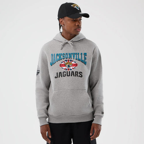 The Male model is wearing Jacksonville Jaguars NFL International Series Games Grey Pullover Hoodie 1