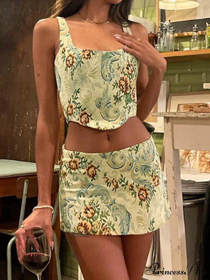 Jacquard Cable Knit Trendy Cropped Tank Top Two-Piece Outfits