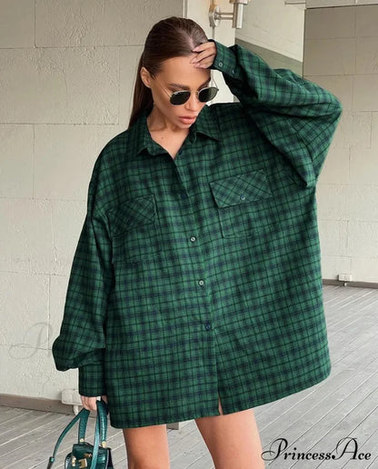 June Elegant Oversize Shirt Green / S