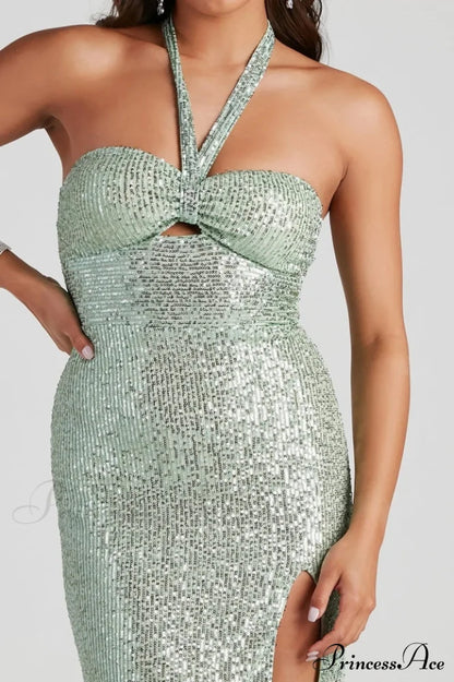 Kasey Formal Stylish Sequin Halter Dress