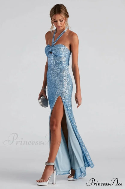 Kasey Formal Stylish Sequin Halter Dress