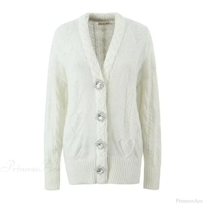 Knit Diamond Pink Cardigan Beige1 / S Cardigan-241208