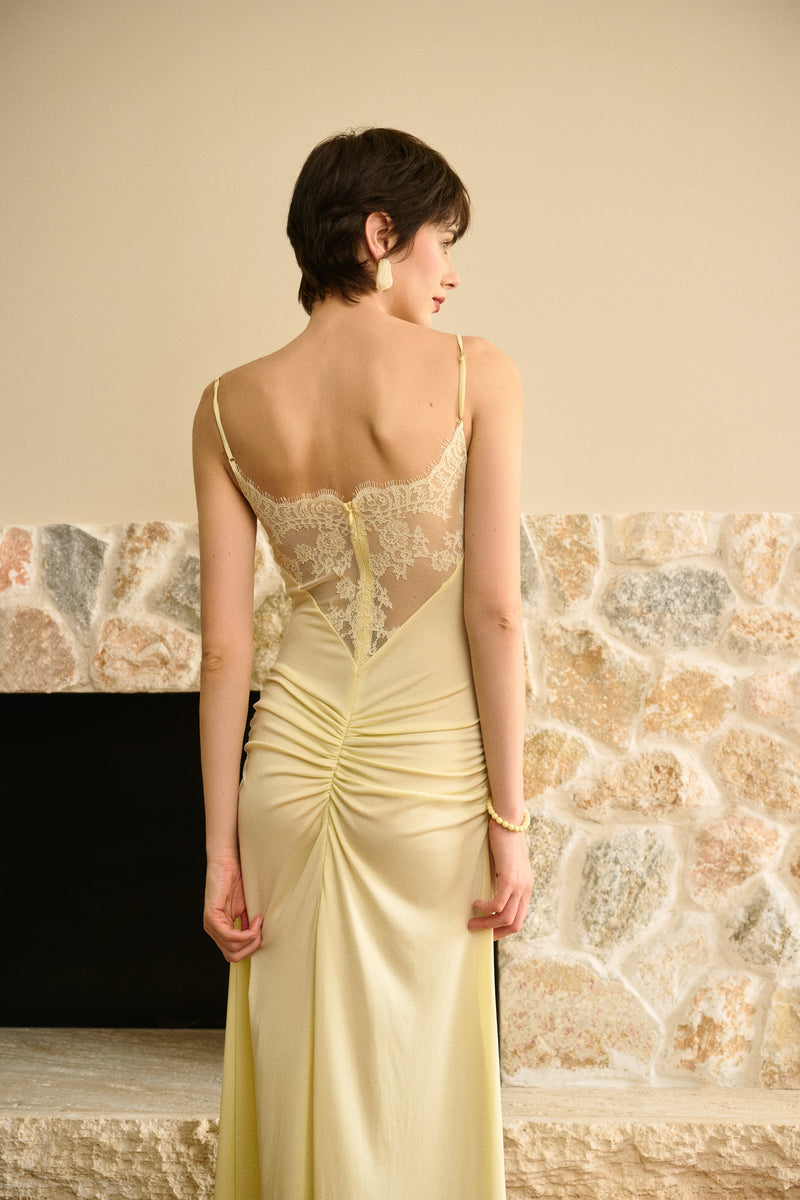 Lace back ruched dress