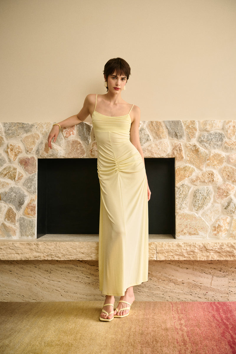 Lace back ruched dress