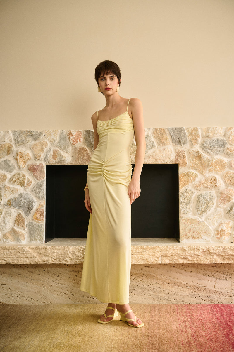 Lace back ruched dress