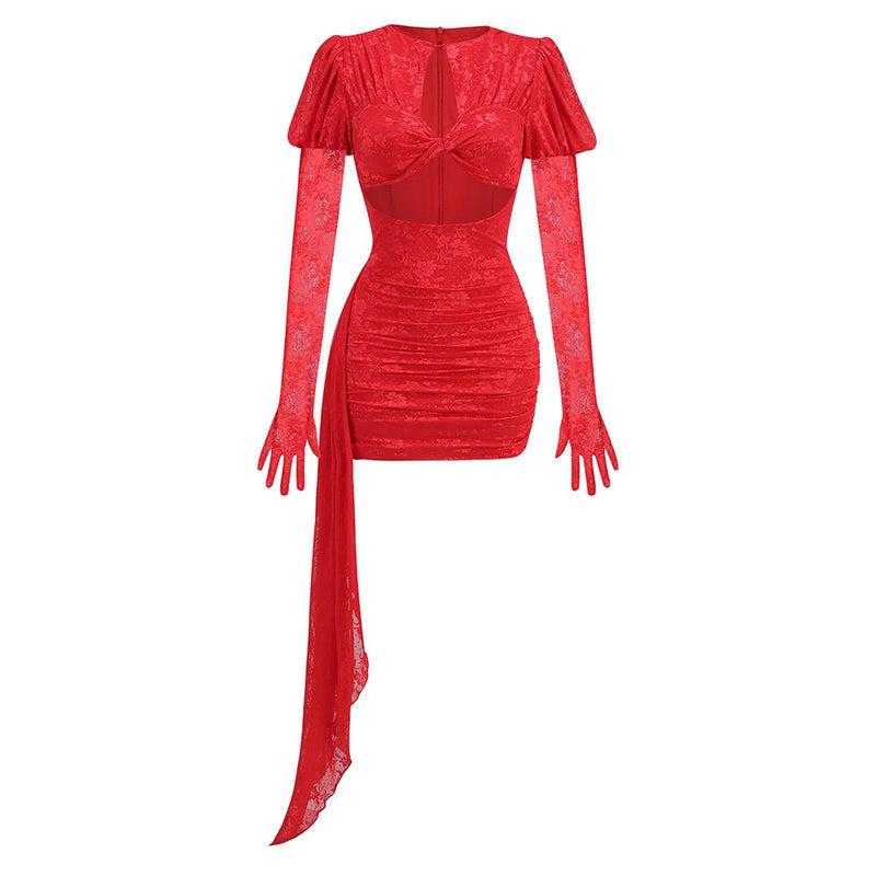 Lace Bodycon Mini Christmas Party Dress Dresses-L