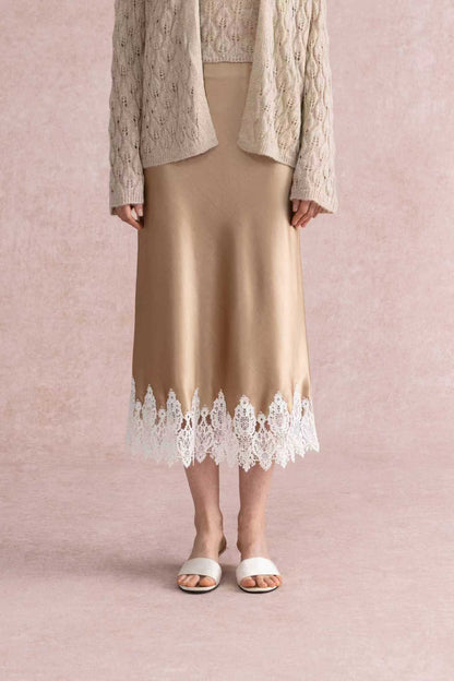 Lace hem satin skirt
