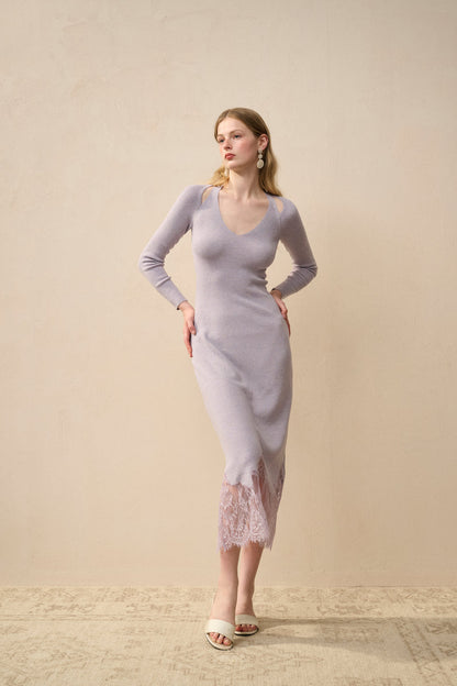 Lace hem wool dress