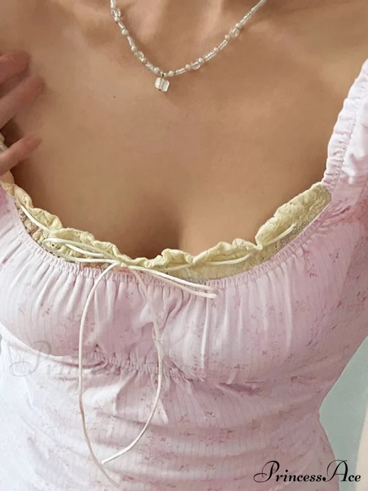 Lace Paneled Graceful Denim Corset Top Tank Tops&Camis