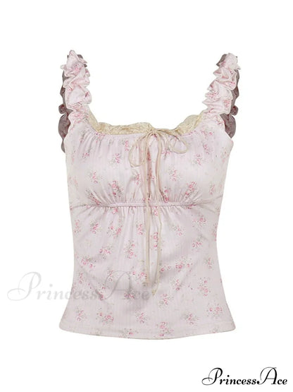 Lace Paneled Graceful Denim Corset Top Tank Tops&Camis