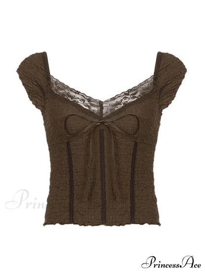 Lace Trim Graceful Buttoned Knit Top Shirts