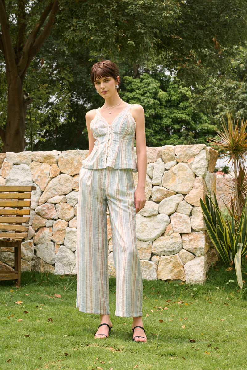 Lace trim striped cami & pants