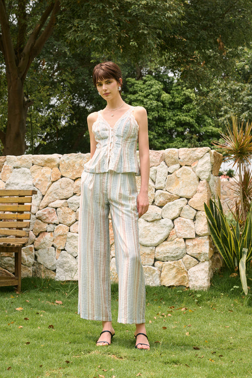 Lace trim striped cami & pants
