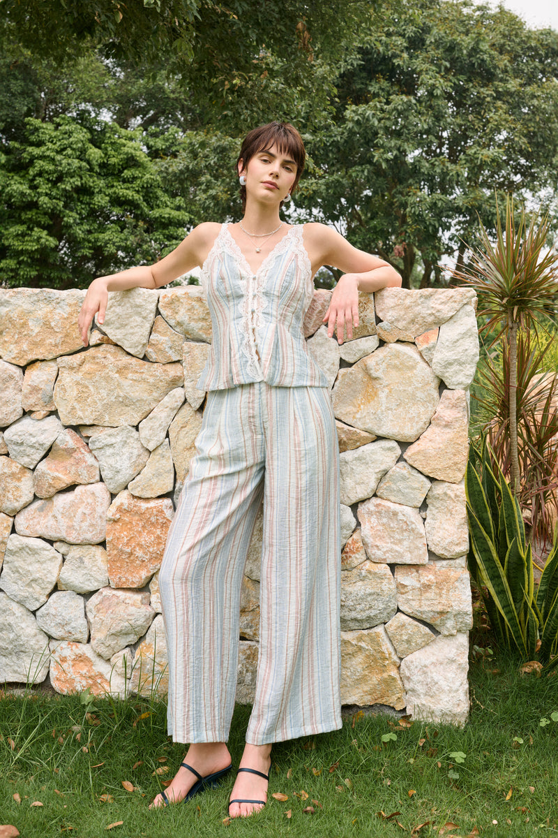 Lace trim striped cami & pants