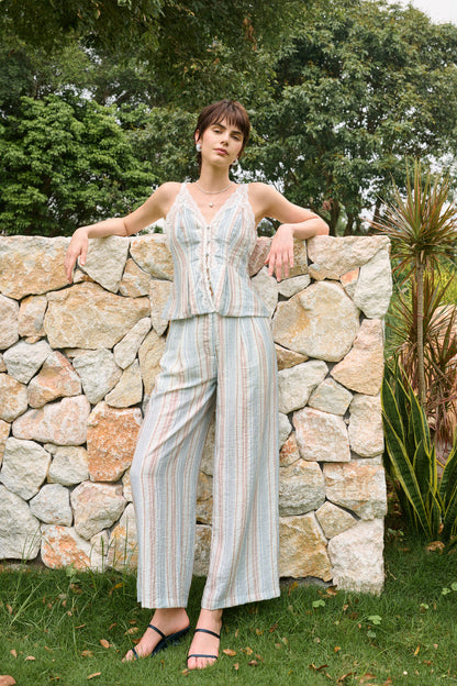 Lace trim striped cami & pants