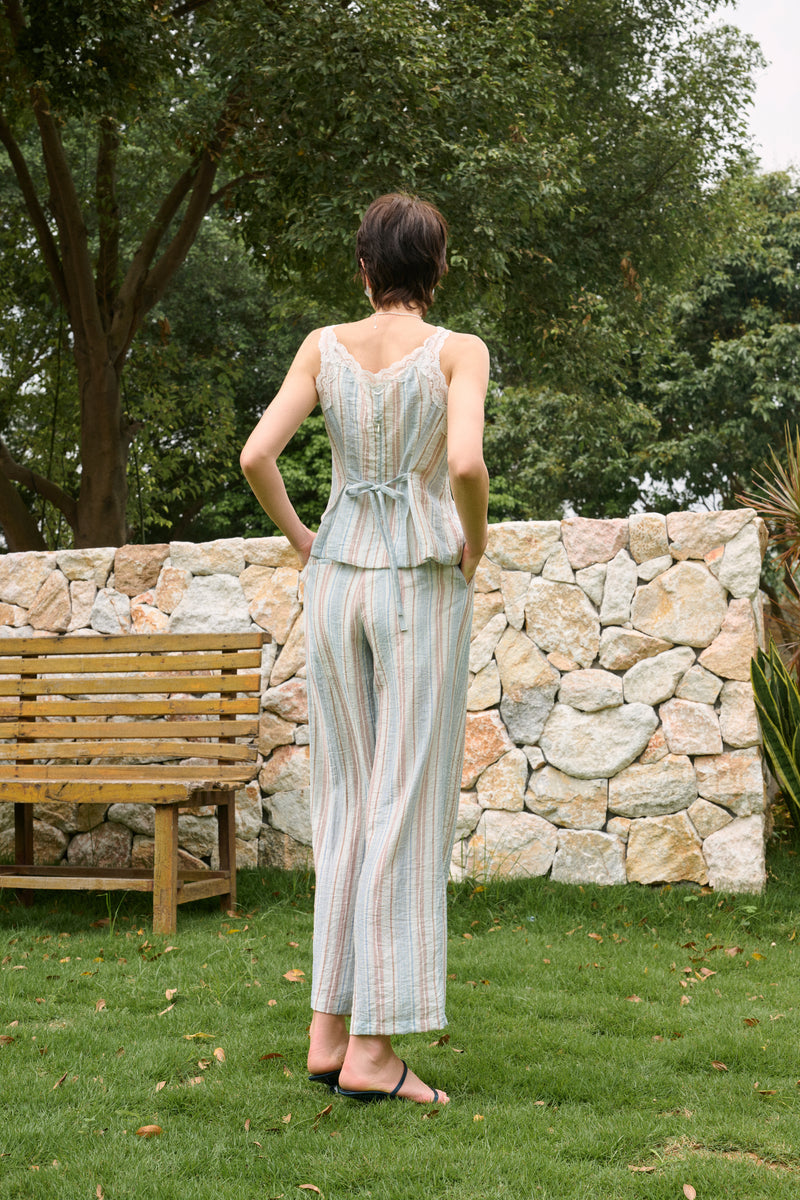 Lace trim striped cami & pants