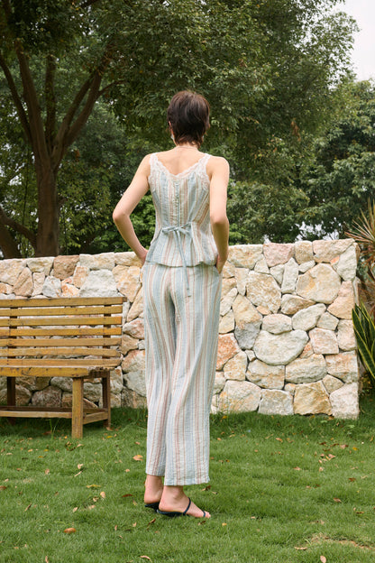 Lace trim striped cami & pants