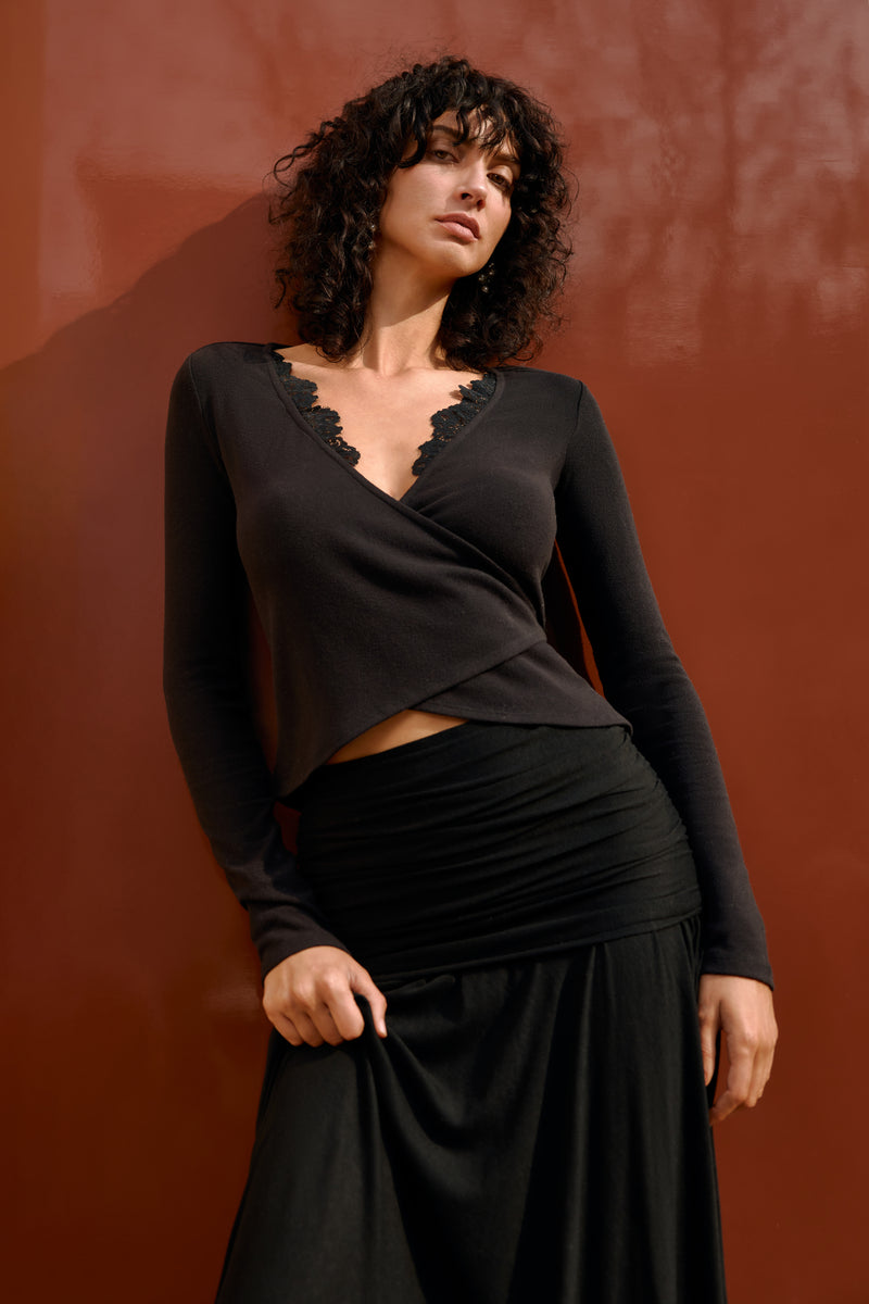 Lace trim wrap top