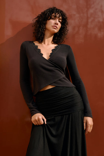 Lace trim wrap top