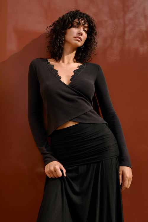 Lace trim wrap top