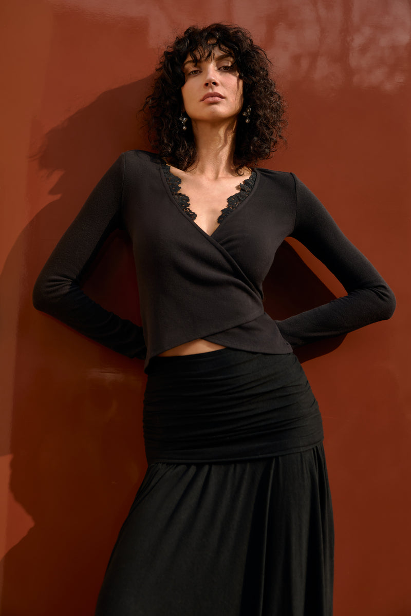 Lace trim wrap top