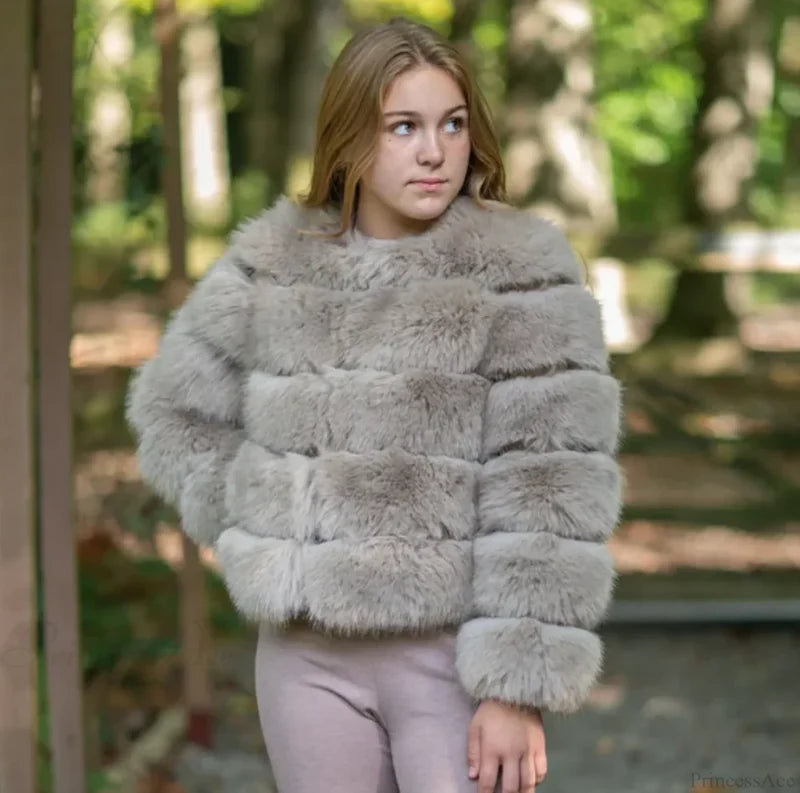 Ladies Fox Fur European Street Coat Khaki / S bust 95cm