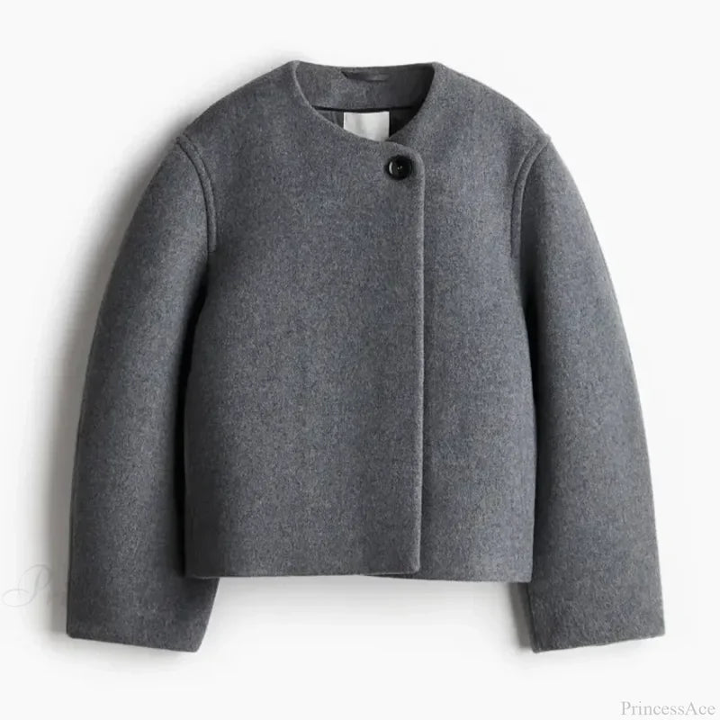 Lamb Wool Lapel Full Sleeve Overcoat gray / S