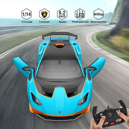Lamborghini Huracan STO RC Car 1/14 Scale Licensed Remote Control Toy Car with Open Doors and Working Lights by Rastar