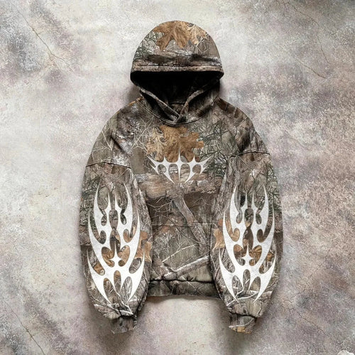 Leaf Camouflage Loose Sweatshirt Hoodie grey 3 / M