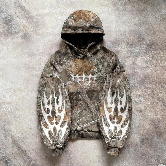 Leaf Camouflage Loose Sweatshirt Hoodie grey 3 / M